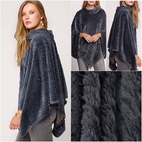 Softest Ever Faux Fur Sweater Poncho Beige O/S - Picture 5 of 5